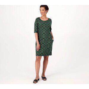 Women With Control Prime Stretch Denim 2 Shift Print Dress XXS Green A516271